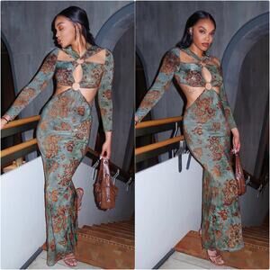 Goodtimes Velvet Burnout Maxi Dress Small Floral Cutout Clubbing Sexy Whimsygoth